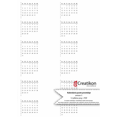 kalendaria puste prostokąt - PNG + PDF